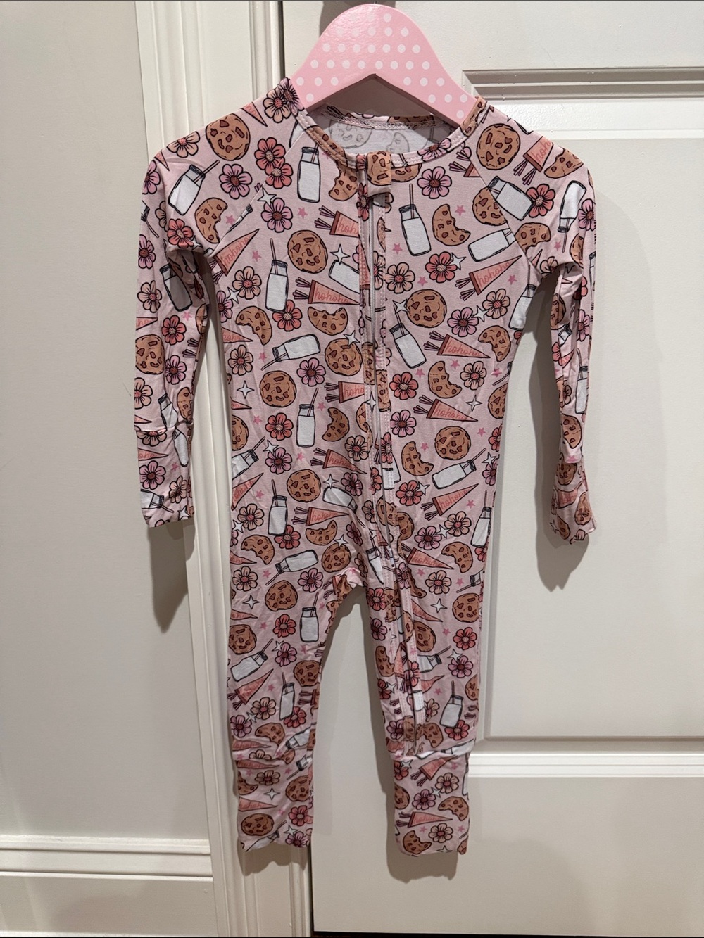 BAMBOO Pink Cookie & Milk Print Kids One-Piece Footie 6-12 months new